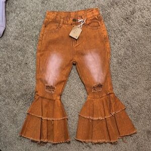Women's Flared Ruffle Jeans - Orange